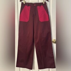 THE KIT 6 Tracee Pant Eggplant Wide Leg Hi-Waist Brushed Stretch ORGANIC Cotton